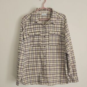 Men's Plaid Button-Up Shirt - Cream & Purple
